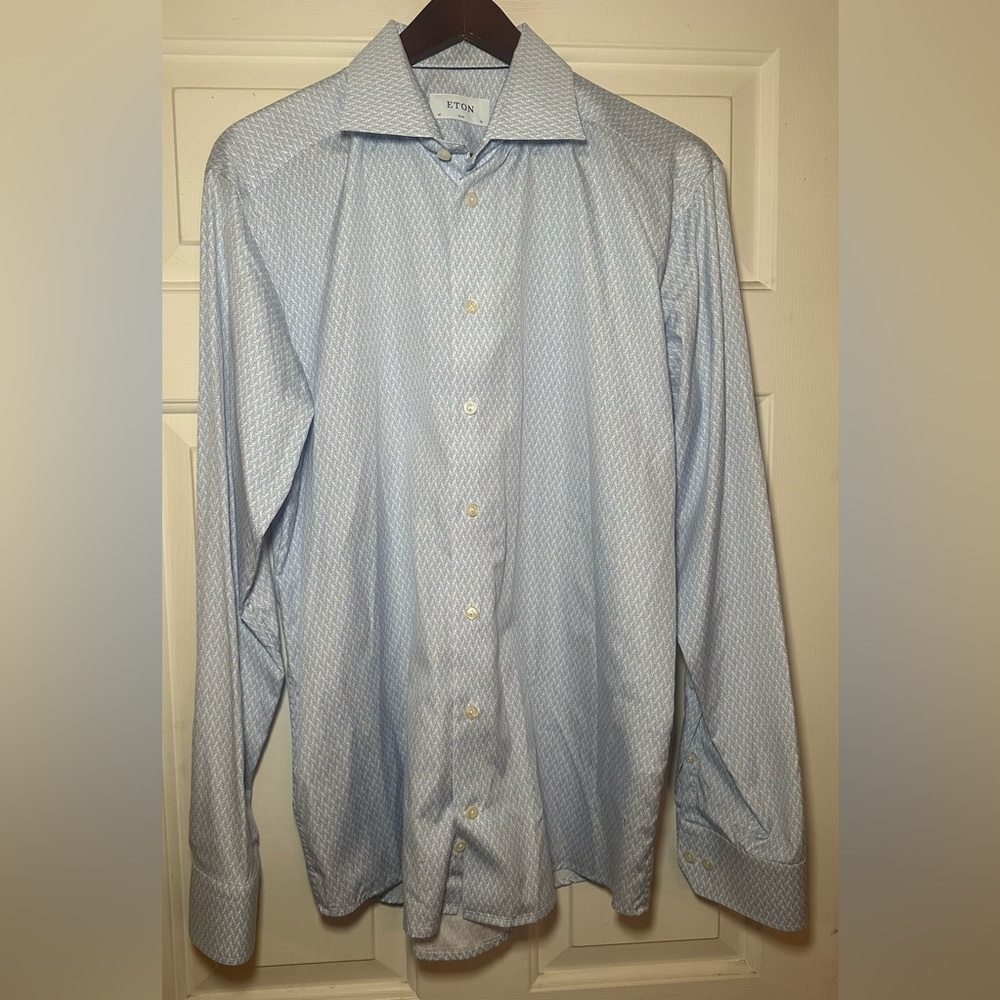 Eton Mens‎ 41 16 Blue Abstract Print Slim Fit Long Sleeve Dress Shirt EUC.